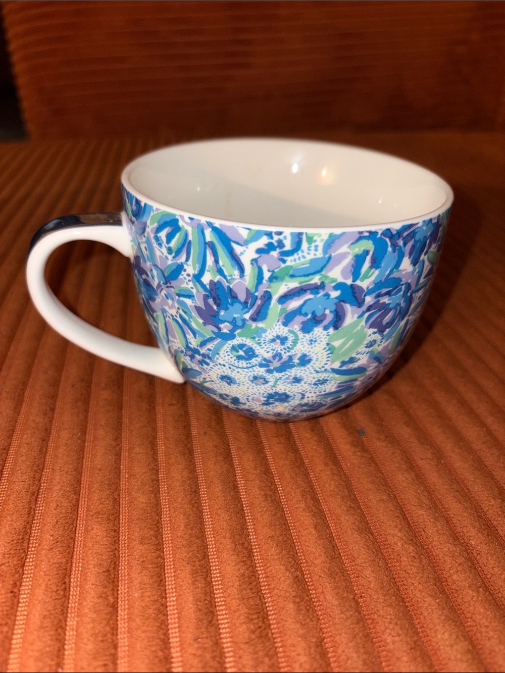 Lilly Pulitzer 12oz Ceramic Coffee Tea Blue Mug Green White Lavender Floral